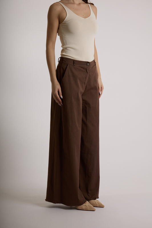 PANTALONE PALAZZO GAMBA AMPIA|Colore:Cioccolato