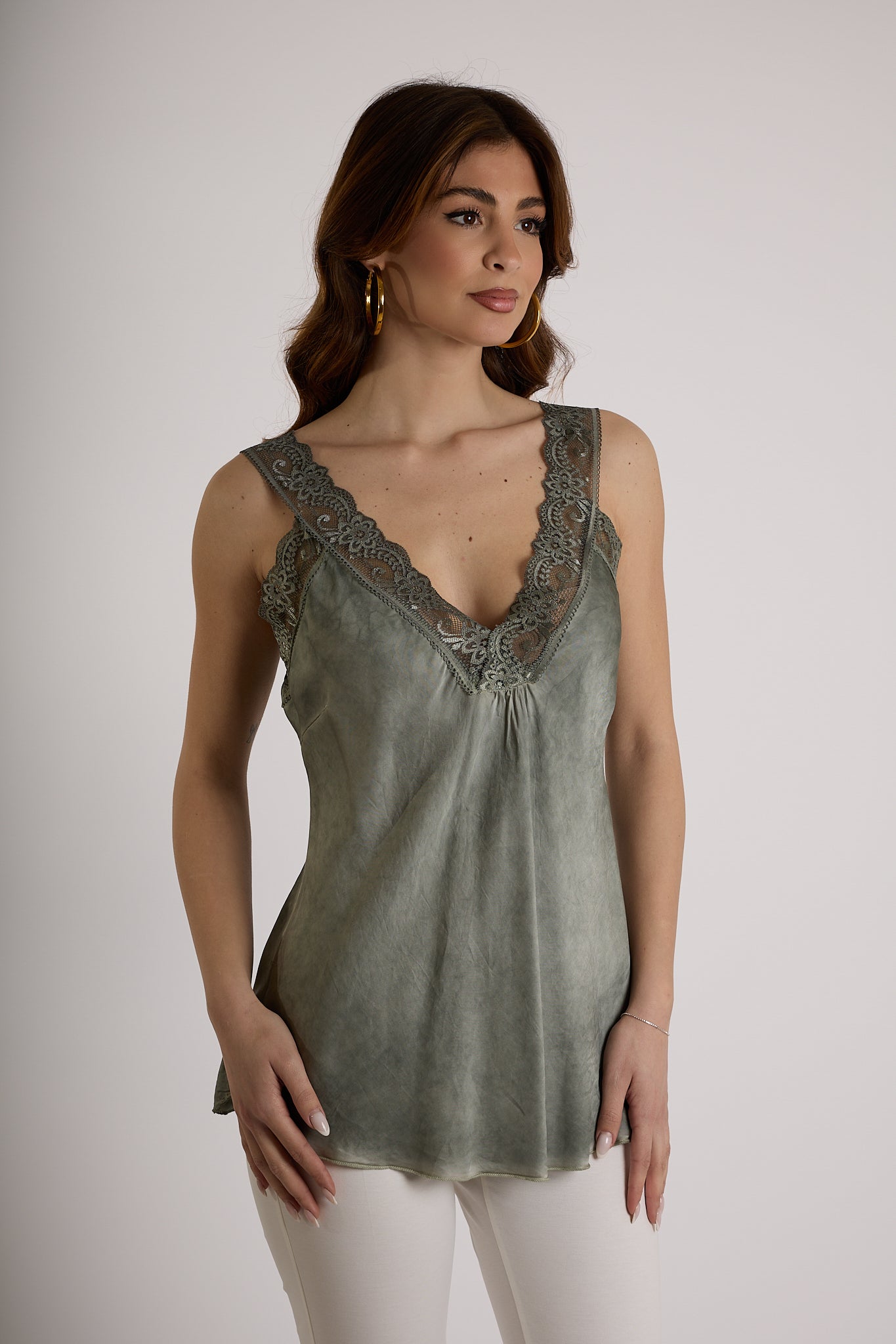 TOP MERLETTO RASO|Colore:Militare