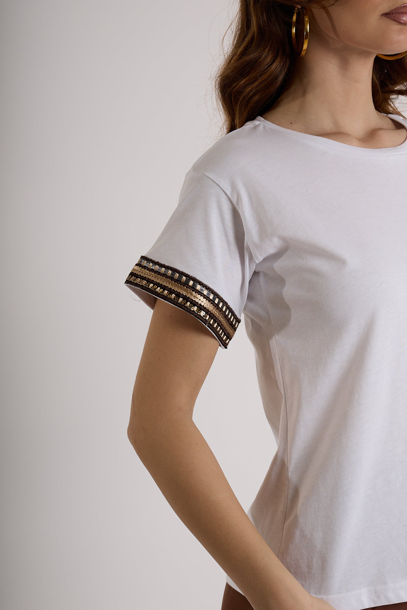 T-SHIRT PASSAMANERIA MANICA|Colore:Bianco