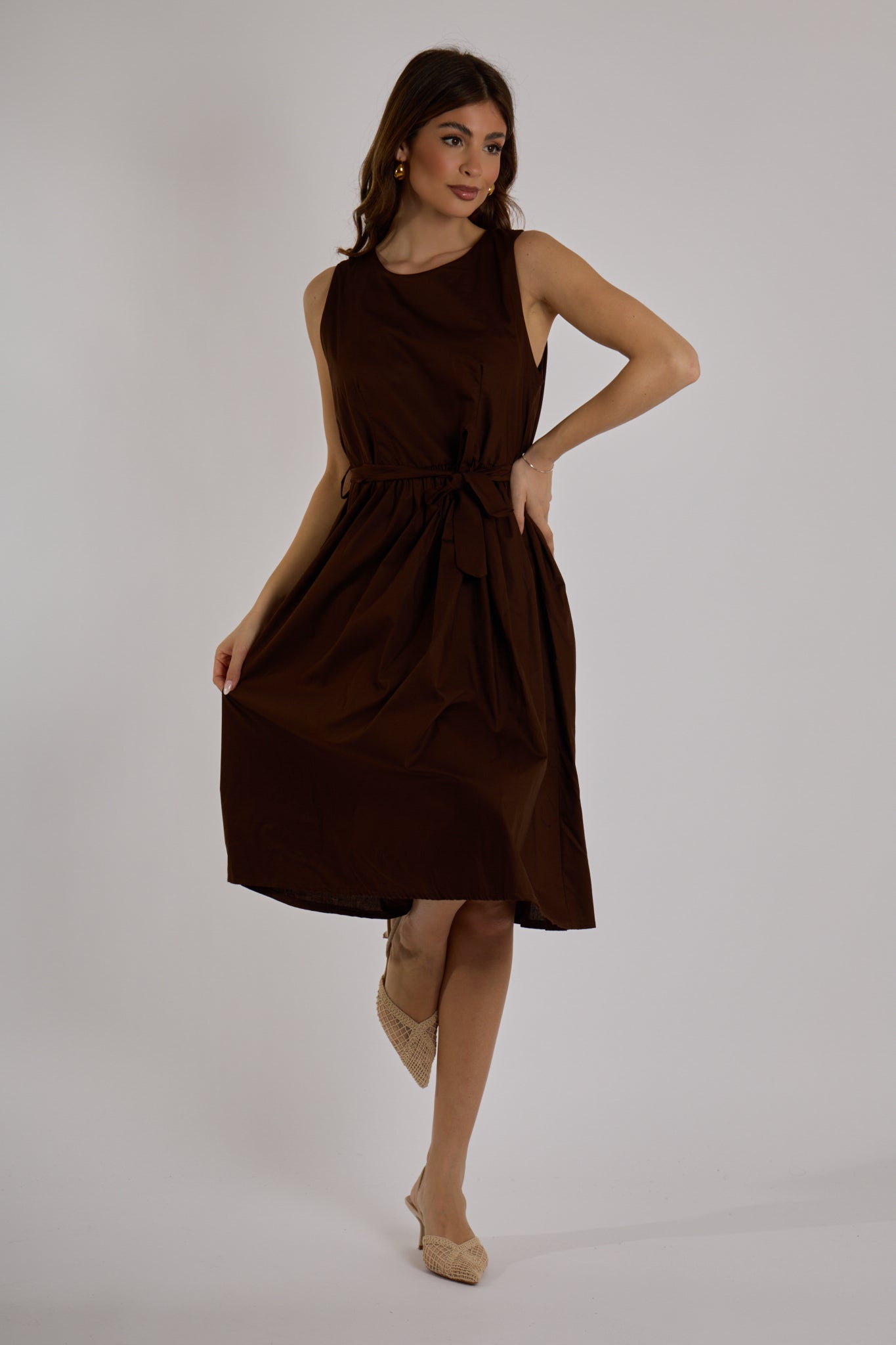 ABITO MIDI IN COTONE |Colore:Cioccolato
