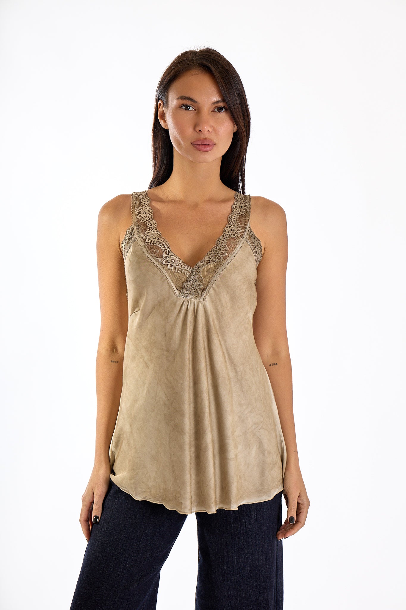 TOP MERLETTO RASO|Colore:Sabbia