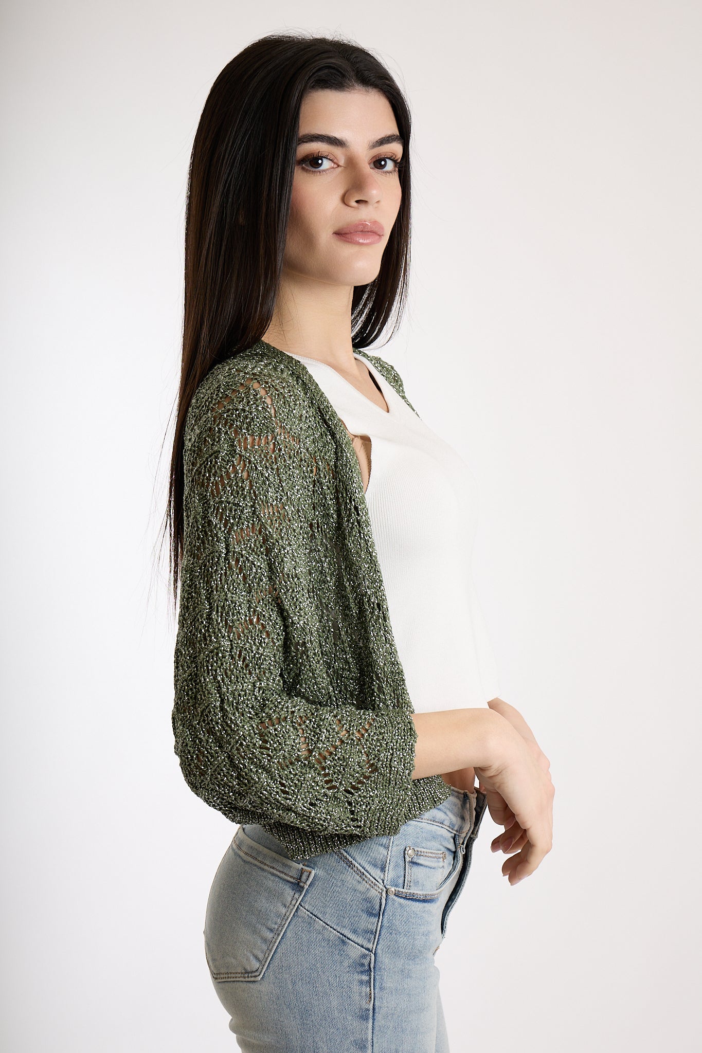 CARDIGAN CORTO LUREX|Colore:Militare