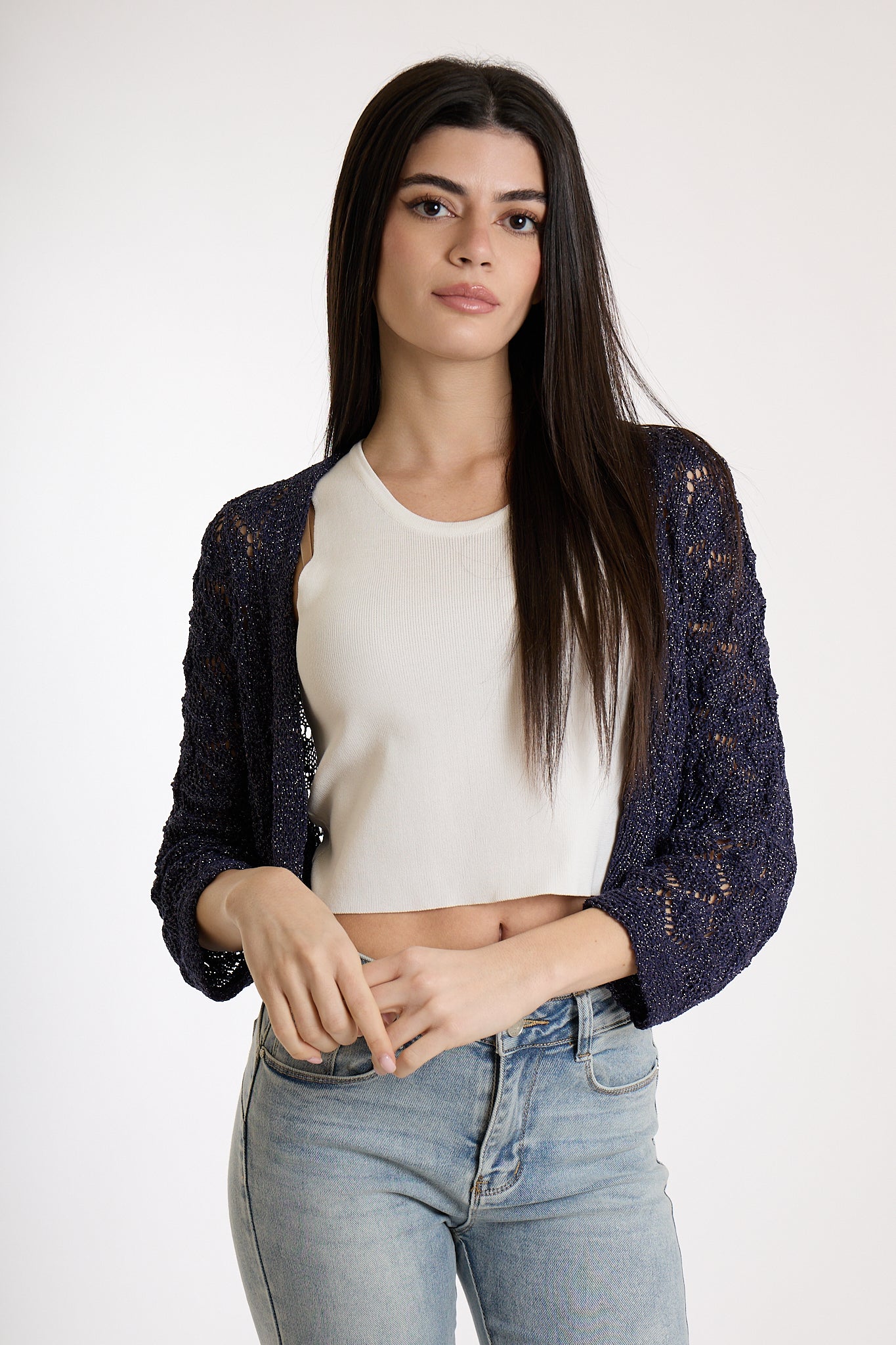 CARDIGAN CORTO LUREX|Colore:Blu
