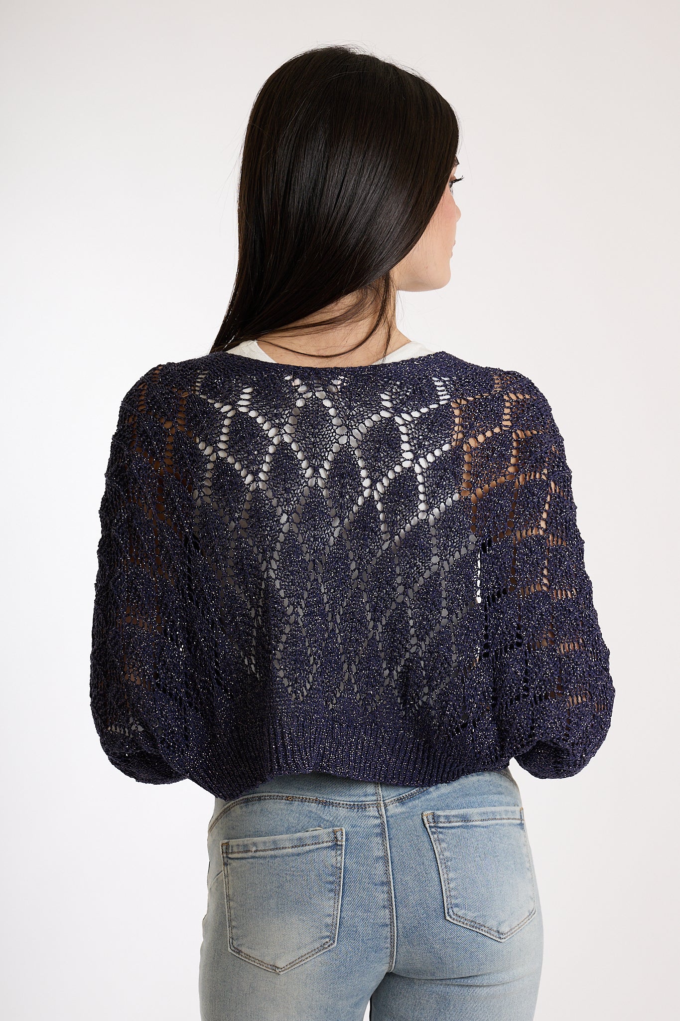 CARDIGAN CORTO LUREX|Colore:Blu