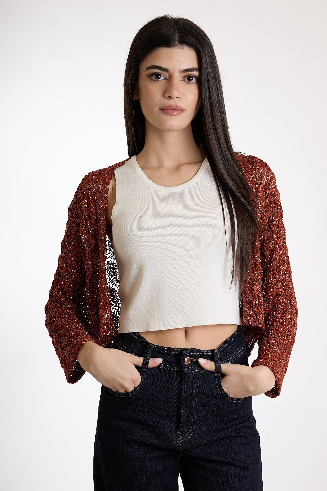 CARDIGAN CORTO LUREX|Colore:Terracotta