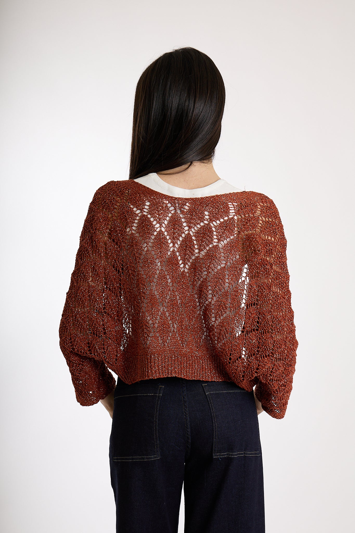 CARDIGAN CORTO LUREX|Colore:Terracotta