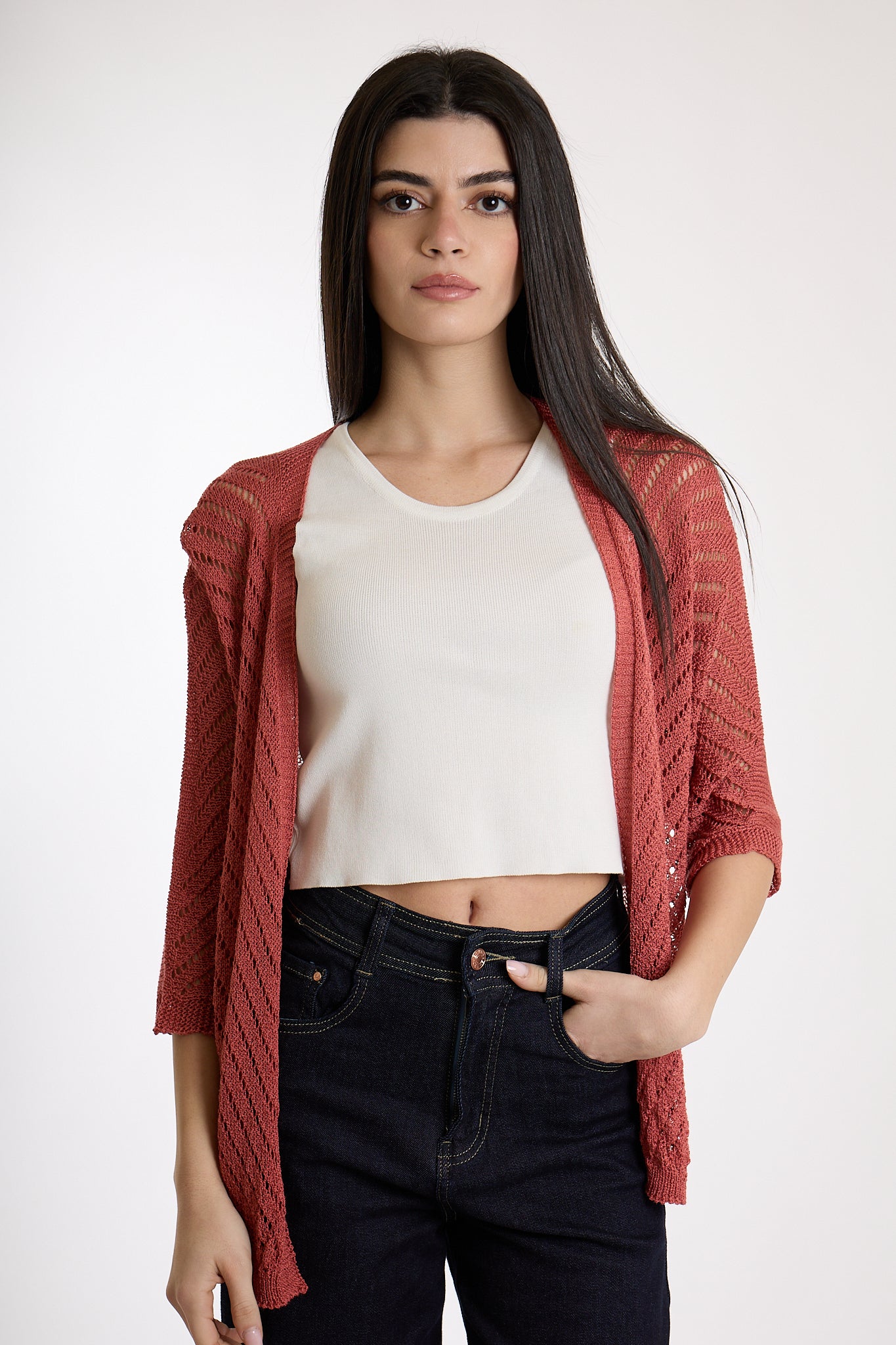 CARDIGAN TRAFORATO|Colore:Terracotta