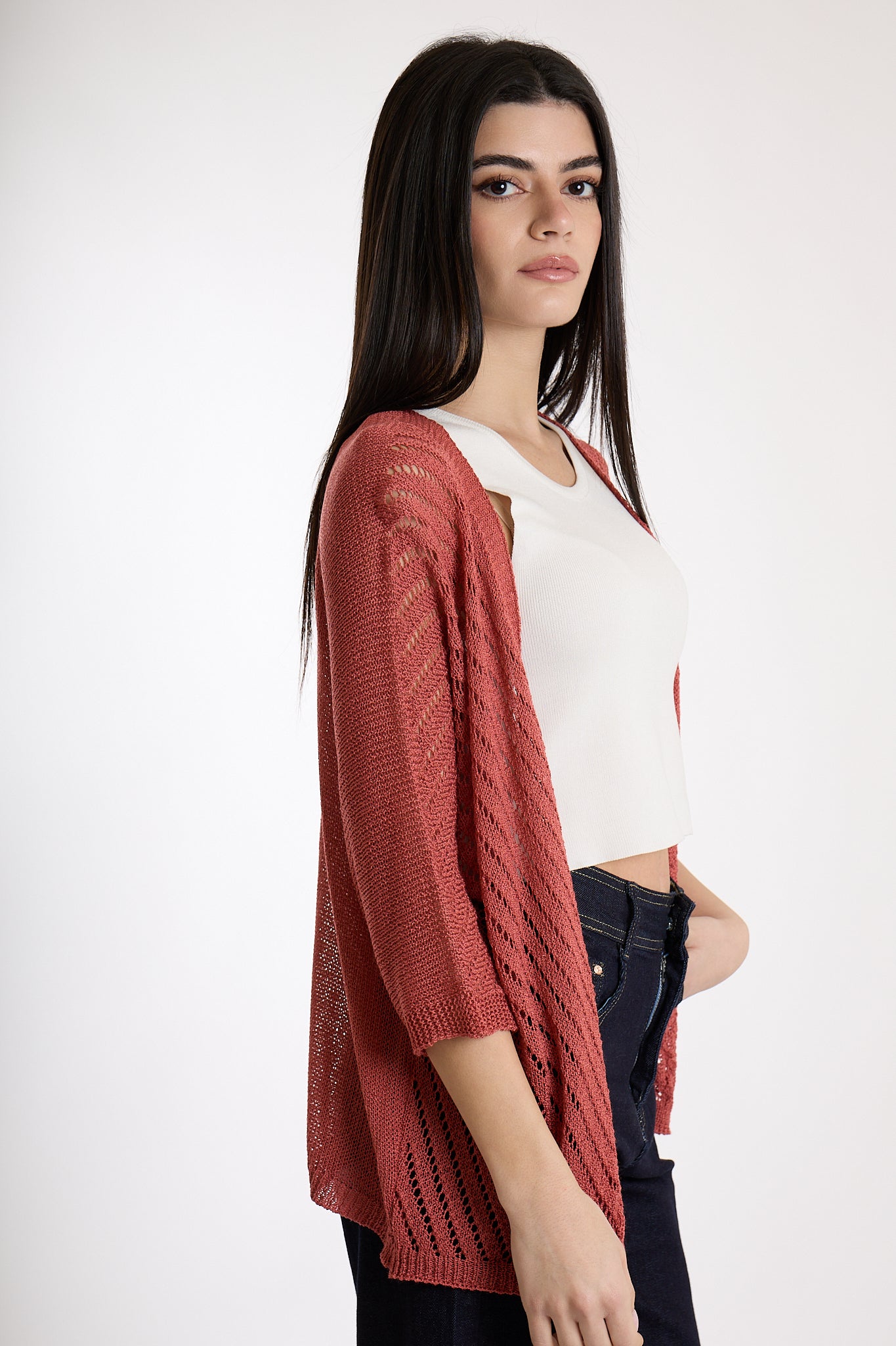CARDIGAN TRAFORATO|Colore:Terracotta