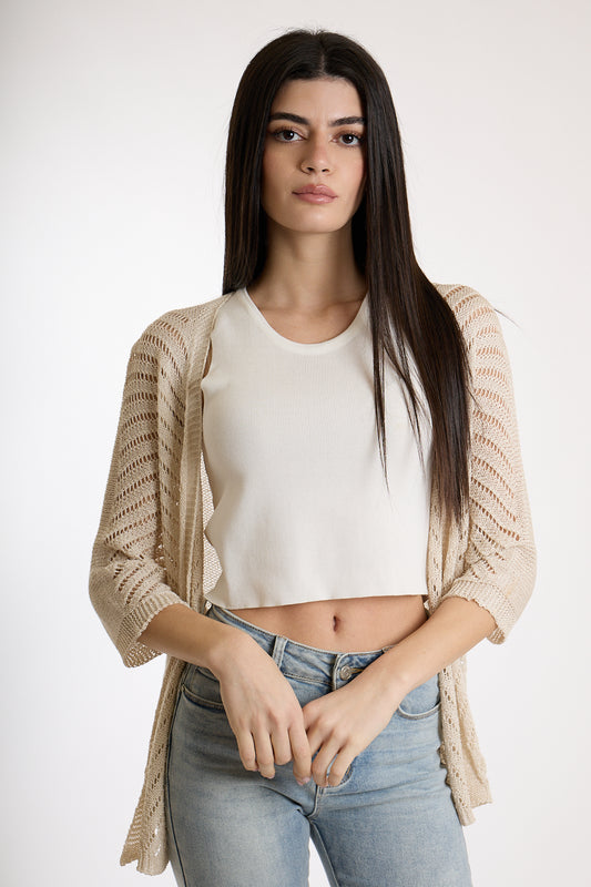 CARDIGAN TRAFORATO|Colore:Sabbia