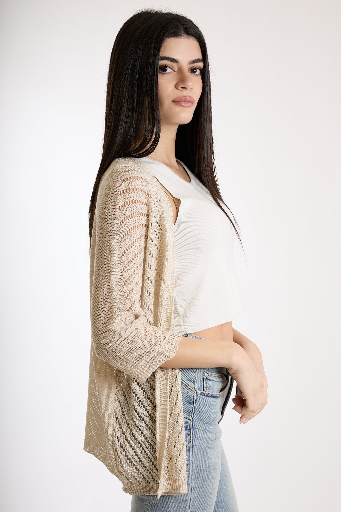 CARDIGAN TRAFORATO|Colore:Sabbia
