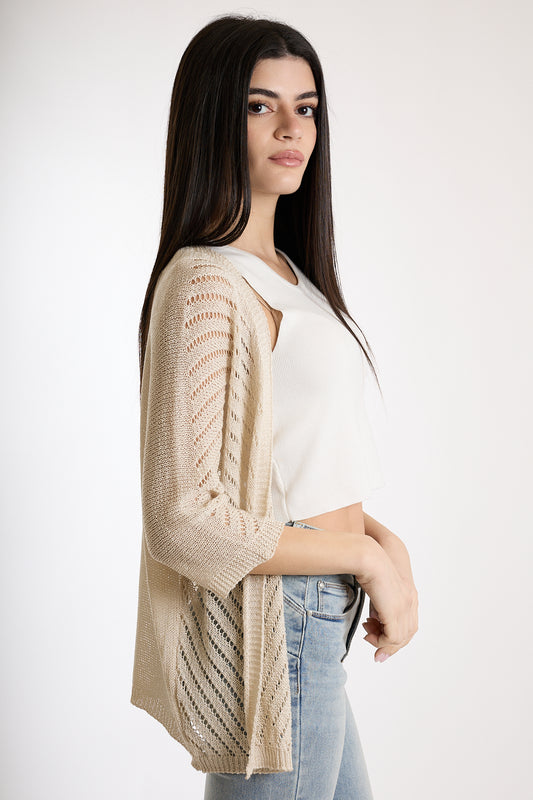 CARDIGAN TRAFORATO|Colore:Sabbia
