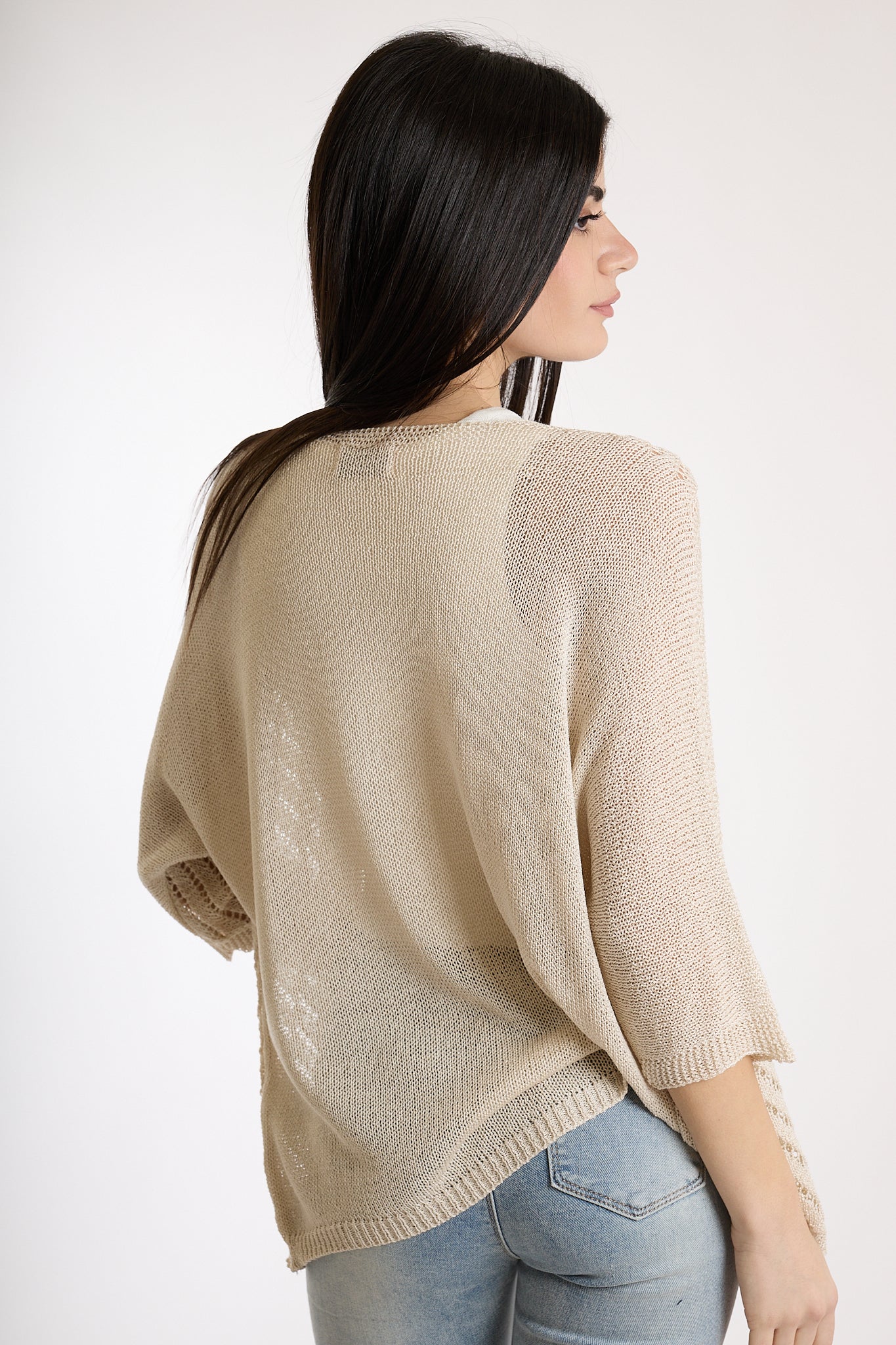 CARDIGAN TRAFORATO|Colore:Sabbia