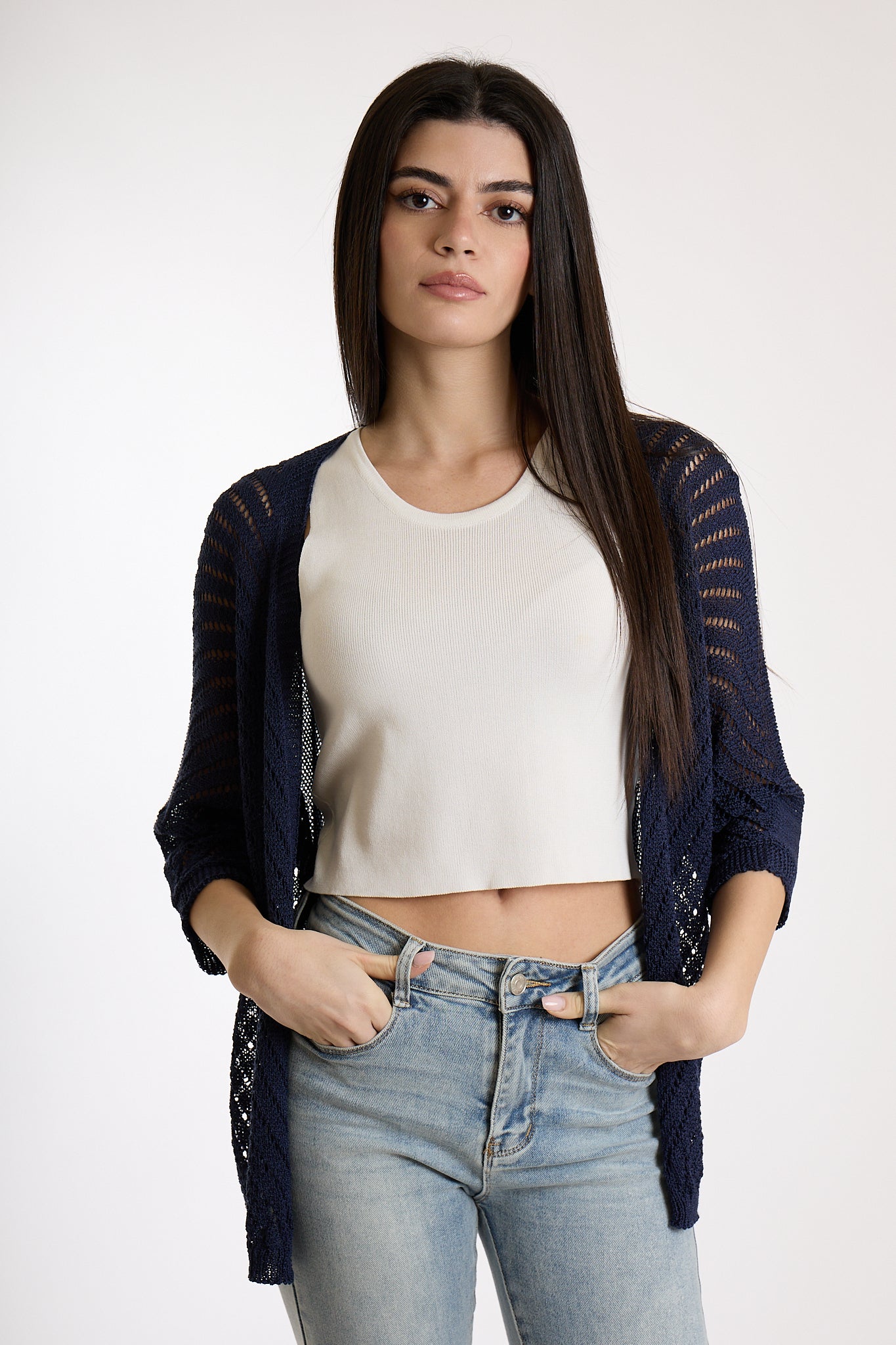 CARDIGAN TRAFORATO|Colore:Blu