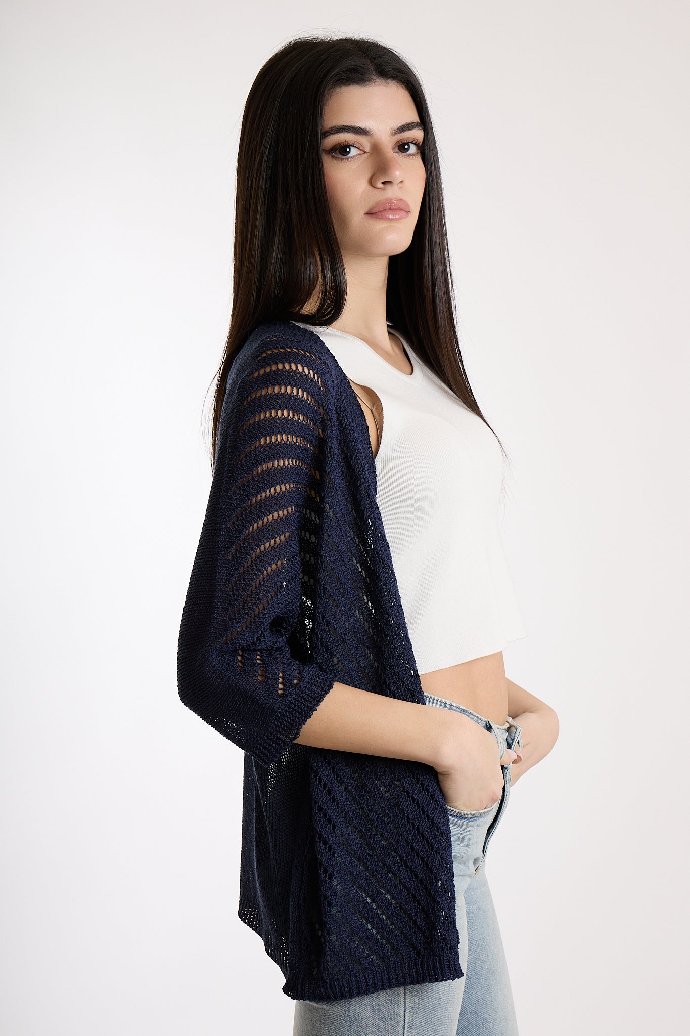 CARDIGAN TRAFORATO|Colore:Blu