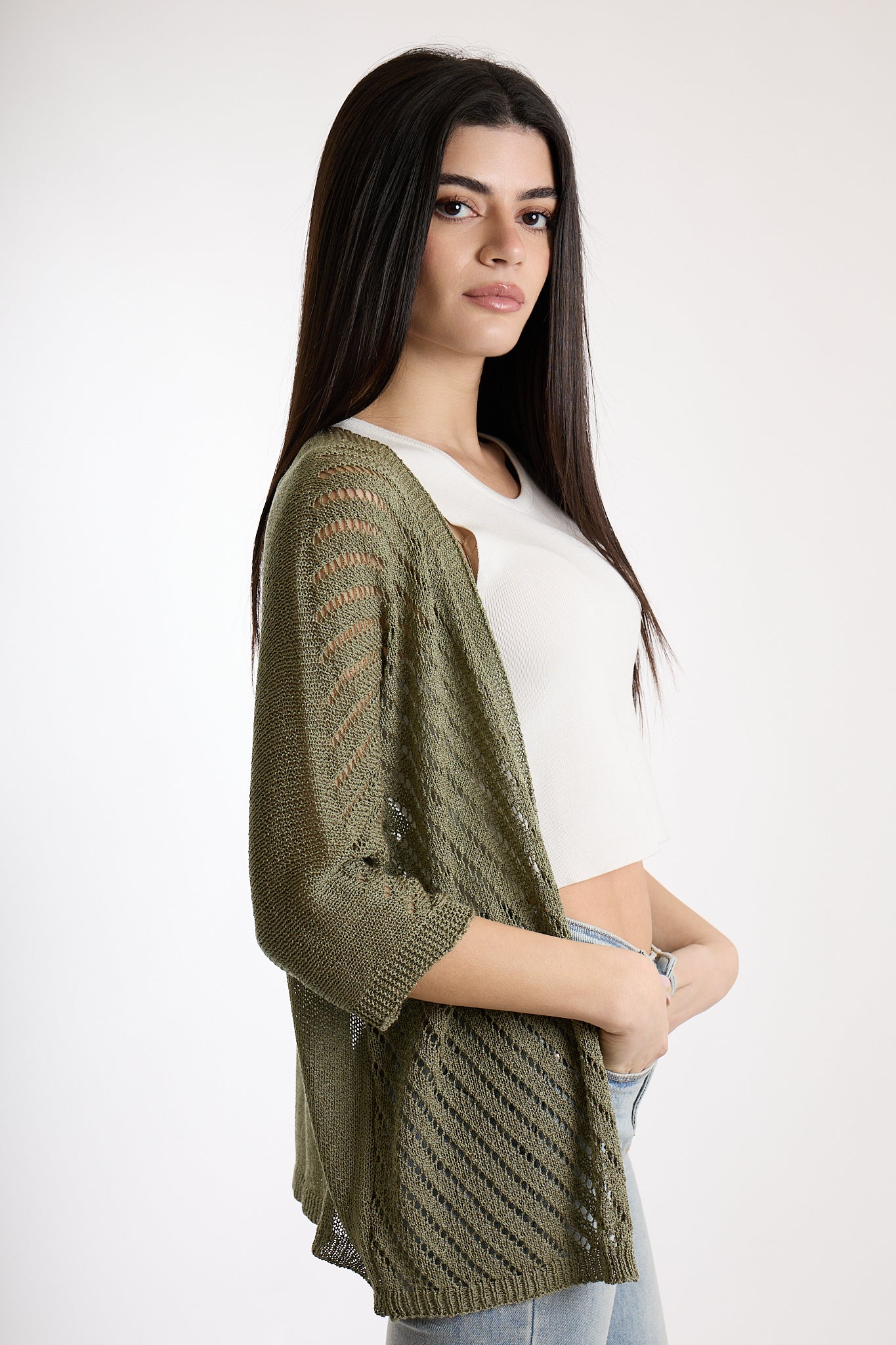 CARDIGAN TRAFORATO|Colore:Militare