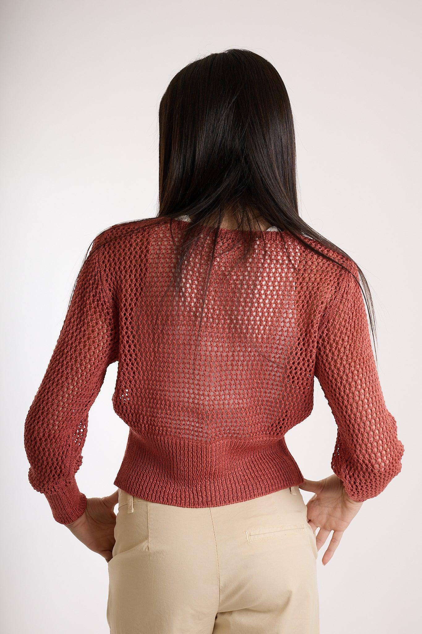 CARDIGAN CORTO BOTTONE ORO|Colore:Terracotta