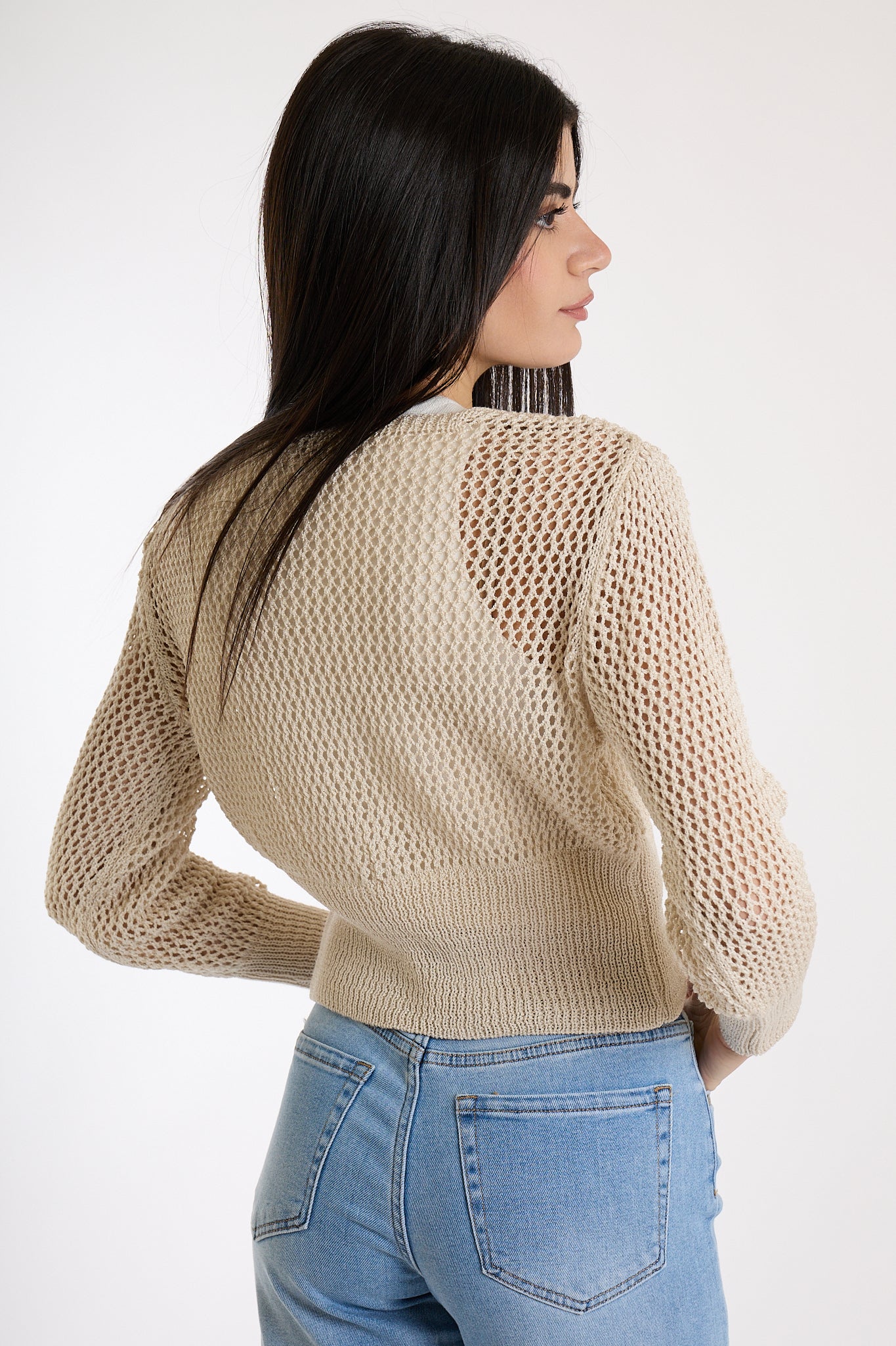 CARDIGAN CORTO BOTTONE ORO|Colore:Sabbia