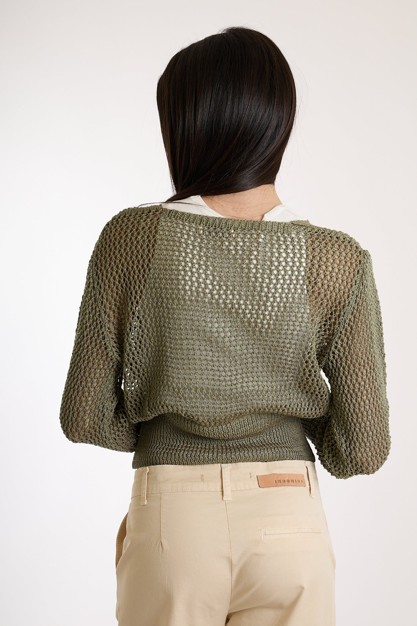 CARDIGAN CORTO BOTTONE ORO|Colore:Militare
