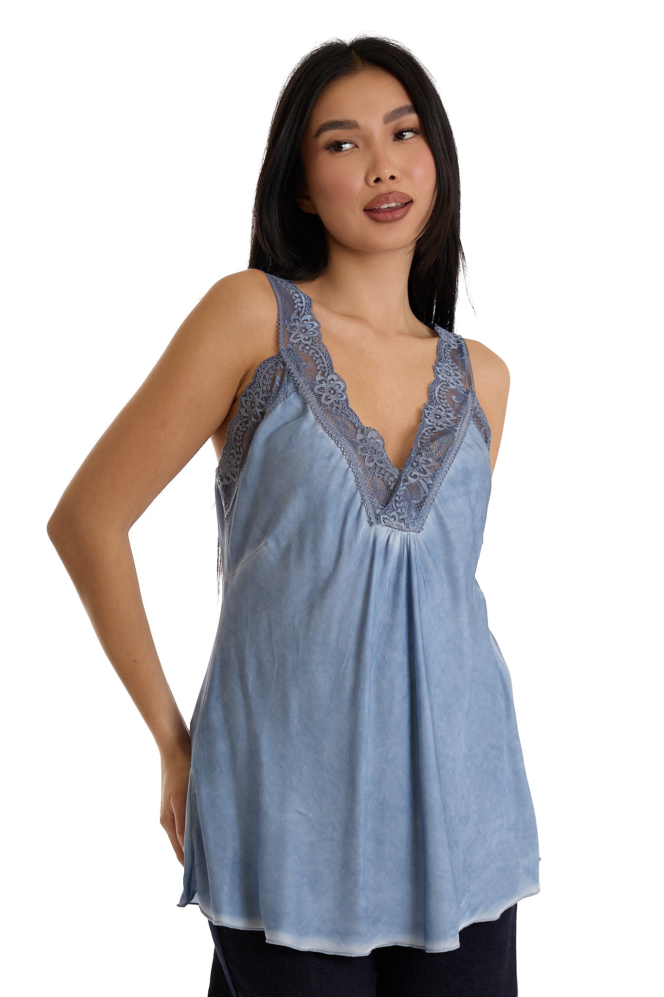 TOP MERLETTO RASO|Colore:Celeste