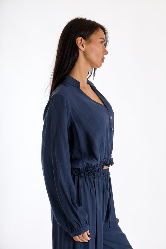 BLUSA CORTA ARRICCIATA|Colore:Blu