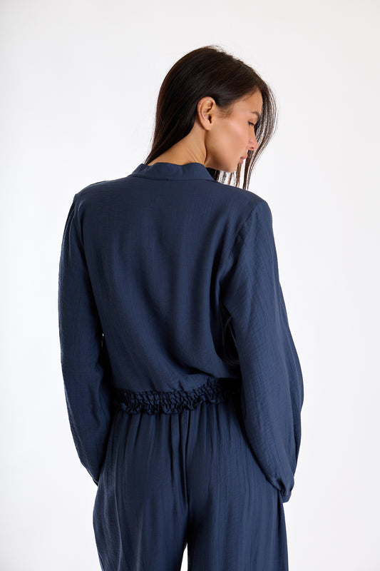 BLUSA CORTA ARRICCIATA|Colore:Blu