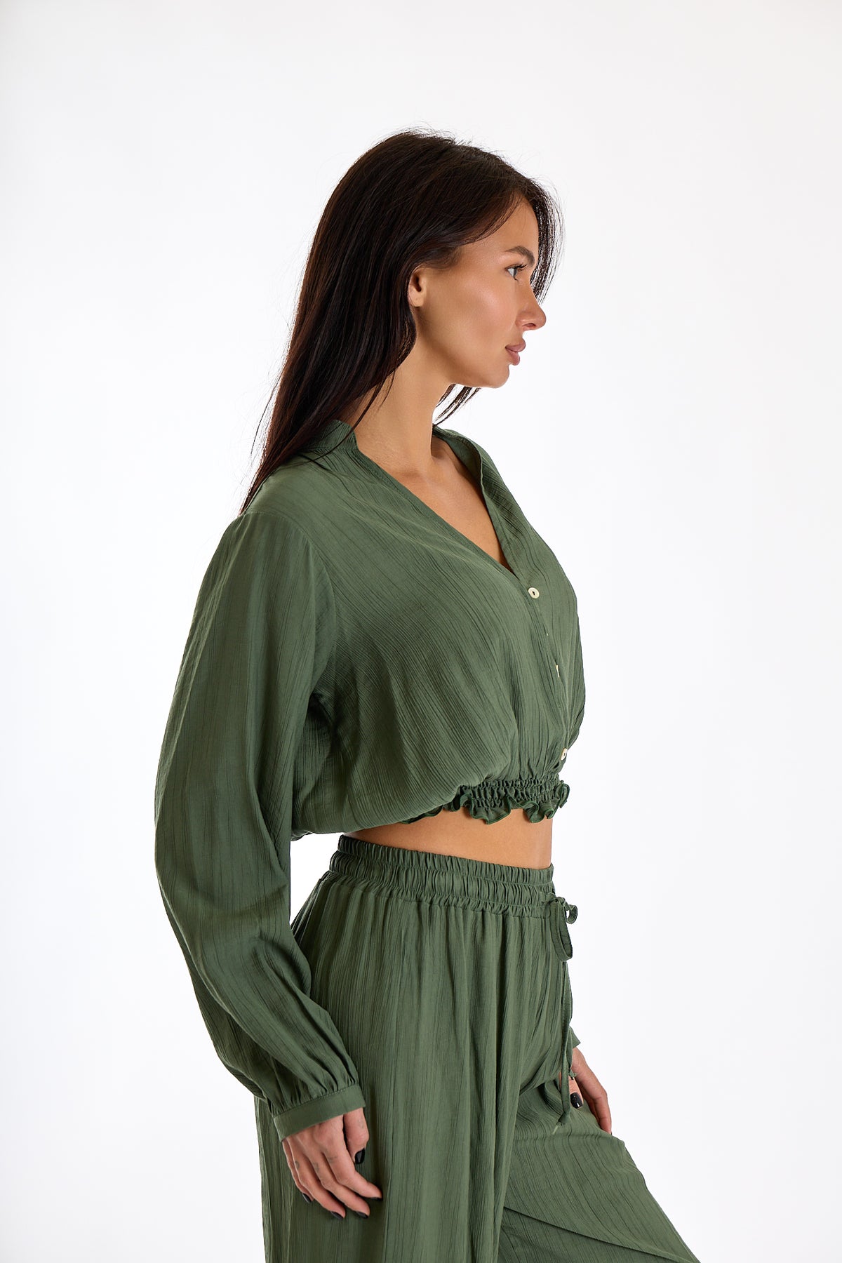 BLUSA CORTA ARRICCIATA|Colore:Militare