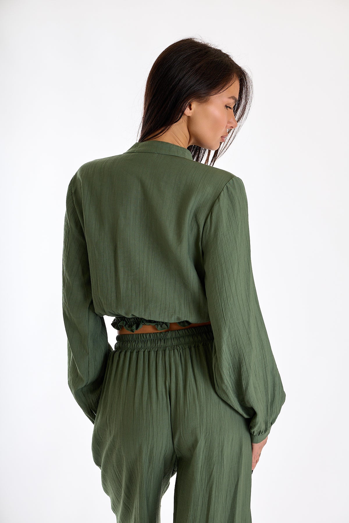 BLUSA CORTA ARRICCIATA|Colore:Militare