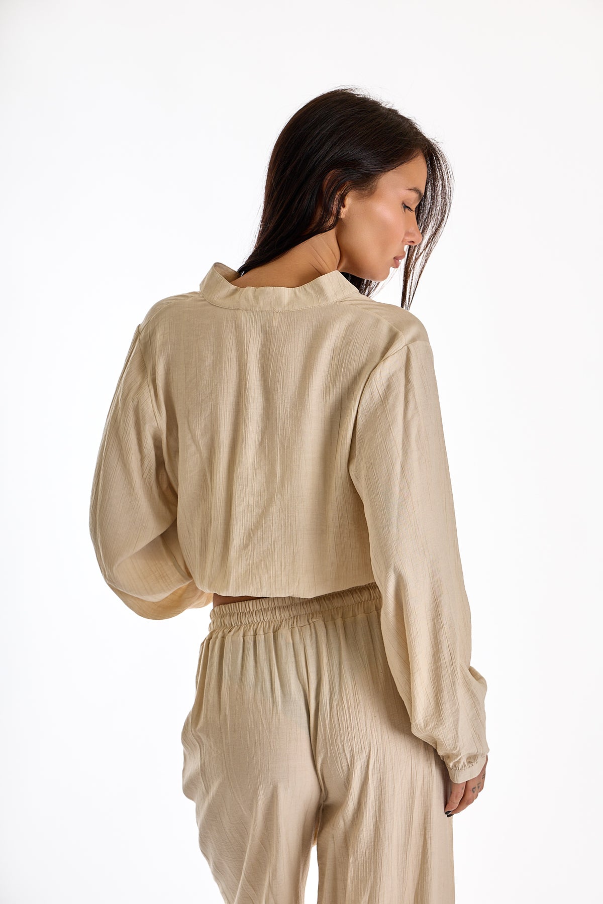 BLUSA CORTA ARRICCIATA|Colore:Sabbia