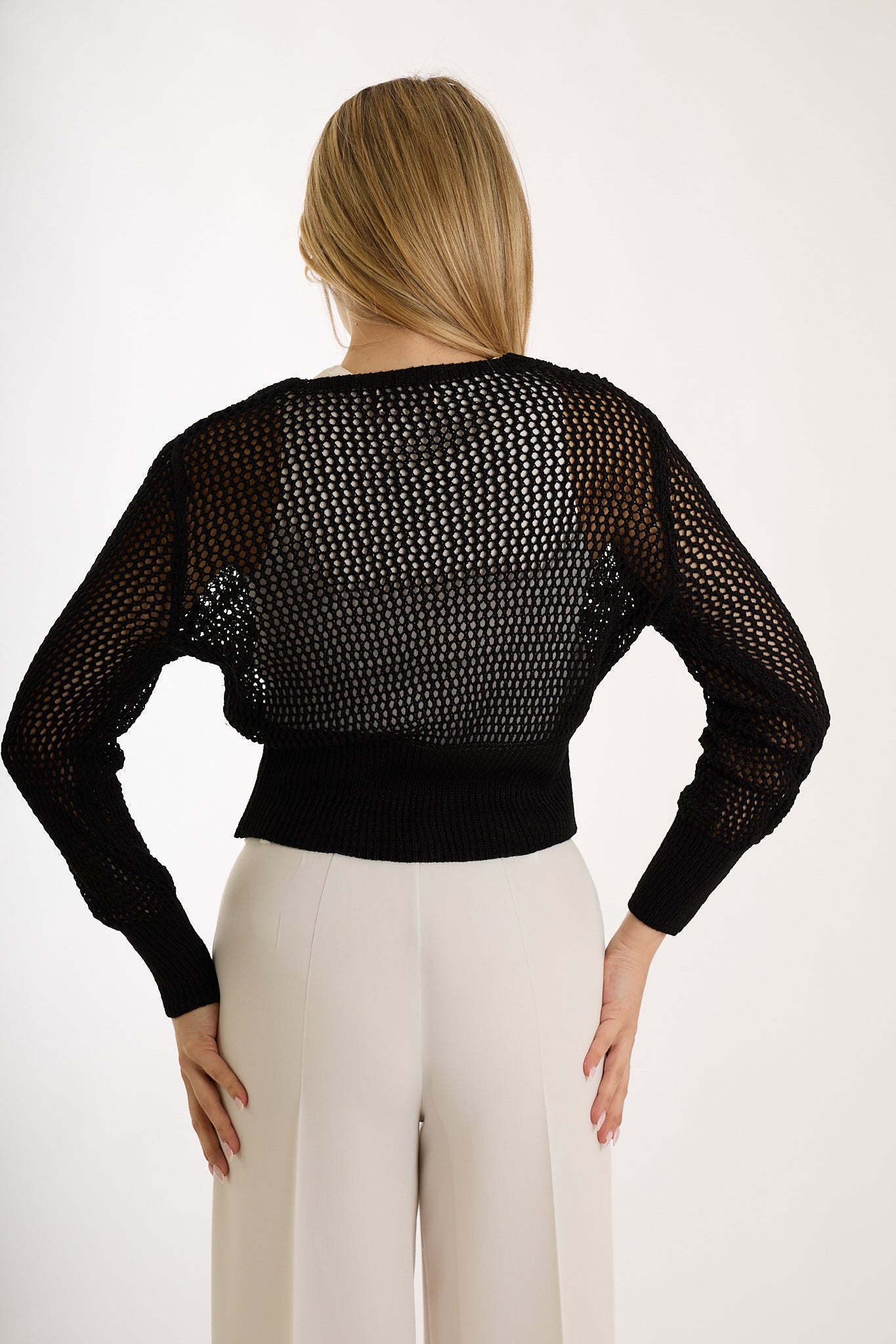 CARDIGAN CORTO BOTTONE ORO|Colore:Nero
