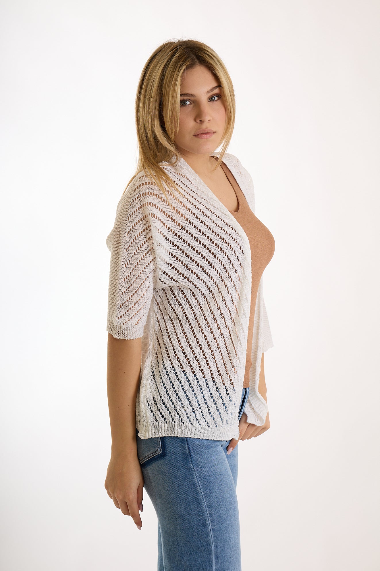 CARDIGAN TRAFORATO|Colore:Bianco