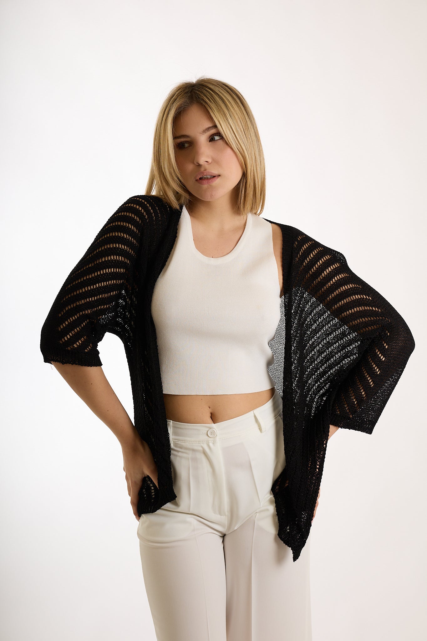CARDIGAN TRAFORATO|Colore:Nero