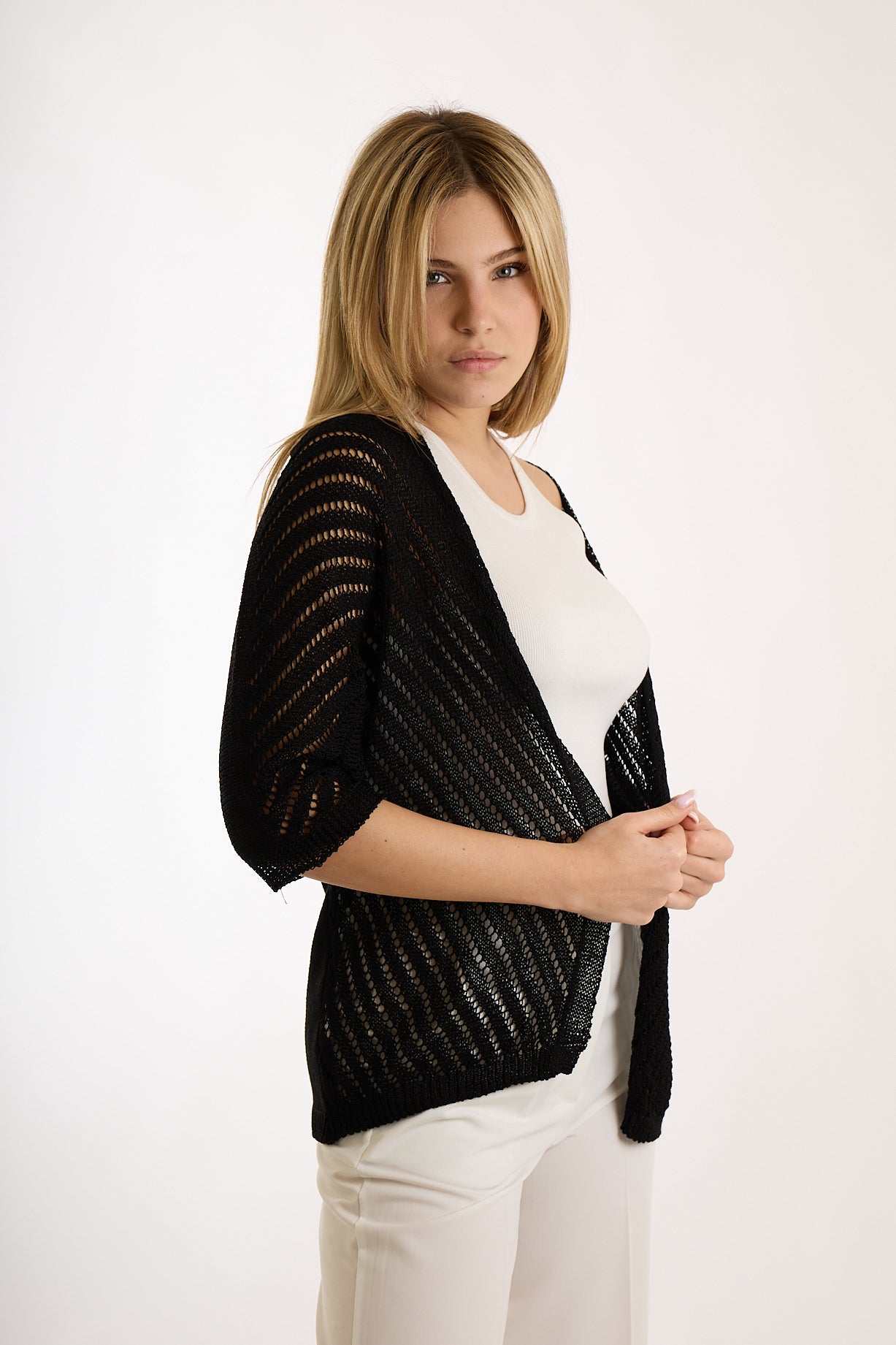 CARDIGAN TRAFORATO|Colore:Nero