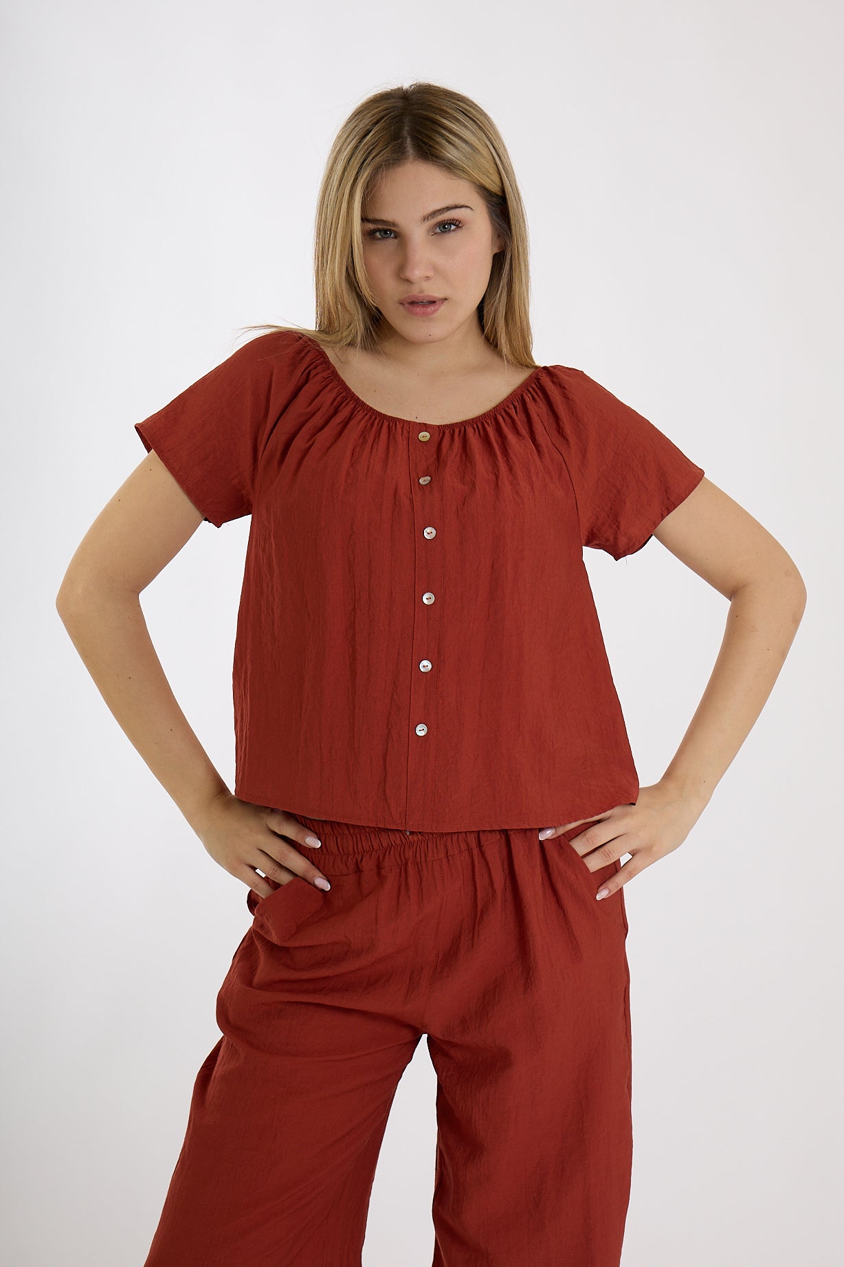 BLUSA CON BOTTONI FRONTALI|Colore:Terracotta