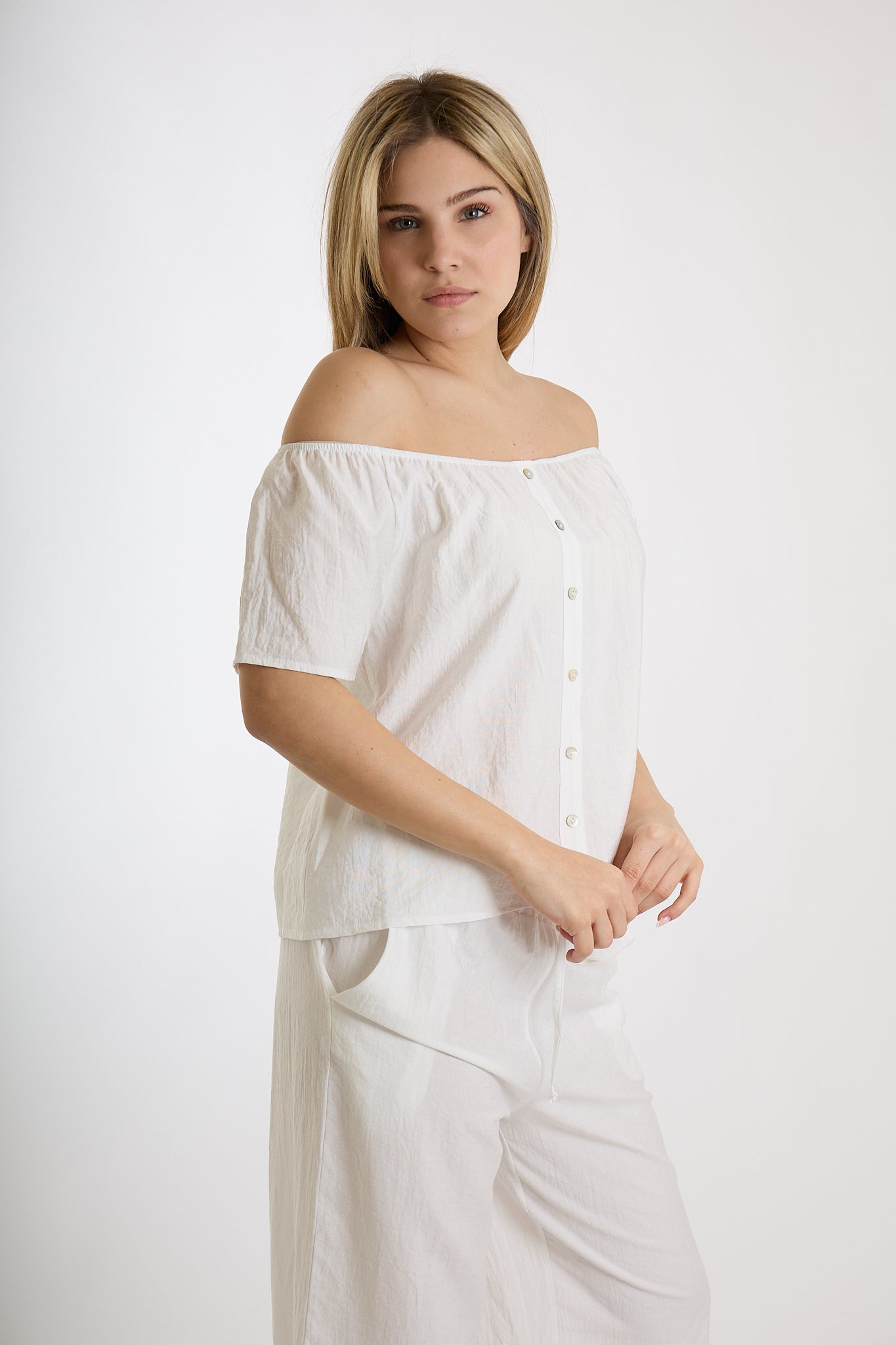 BLUSA CON BOTTONI FRONTALI|Colore:Bianco