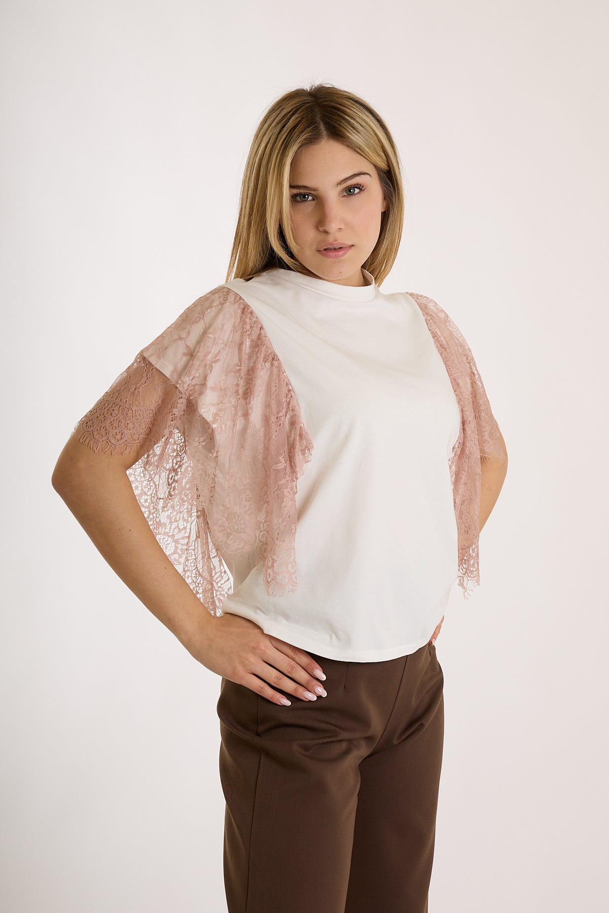 T-SHIRT MANICA TULLE|Colore:Rosa
