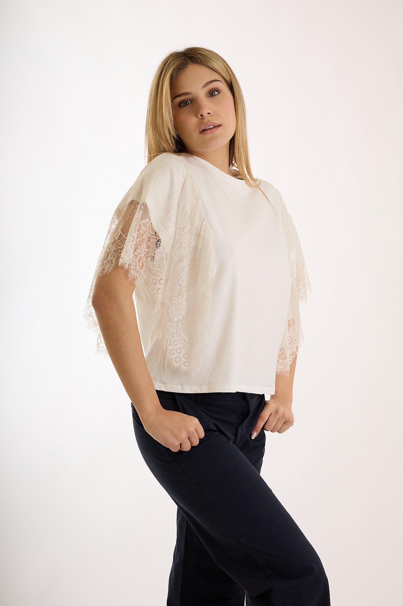 T-SHIRT MANICA TULLE|Colore:Sabbia