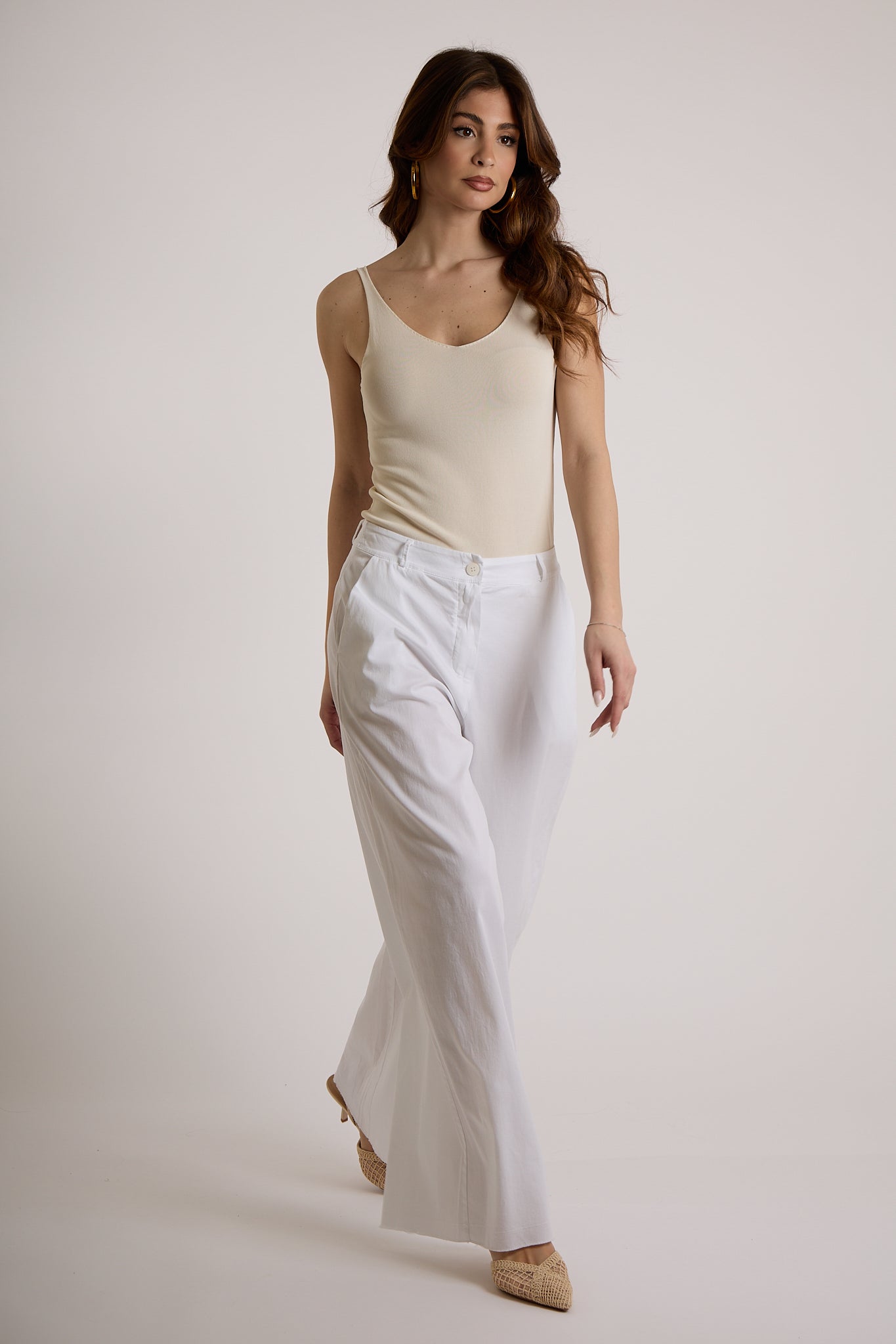 PANTALONE PALAZZO GAMBA AMPIA|Colore:Bianco