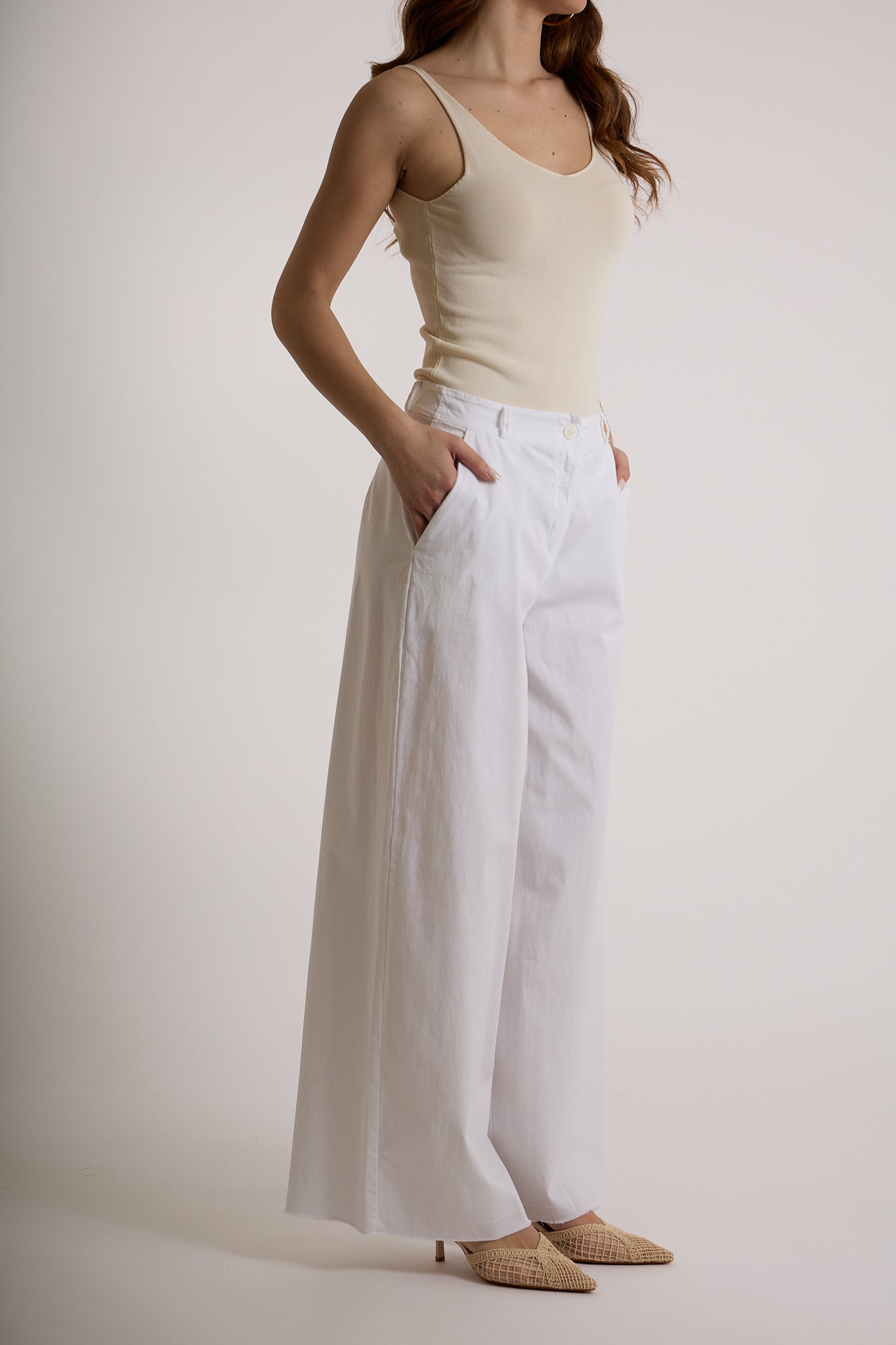 PANTALONE PALAZZO GAMBA AMPIA|Colore:Bianco
