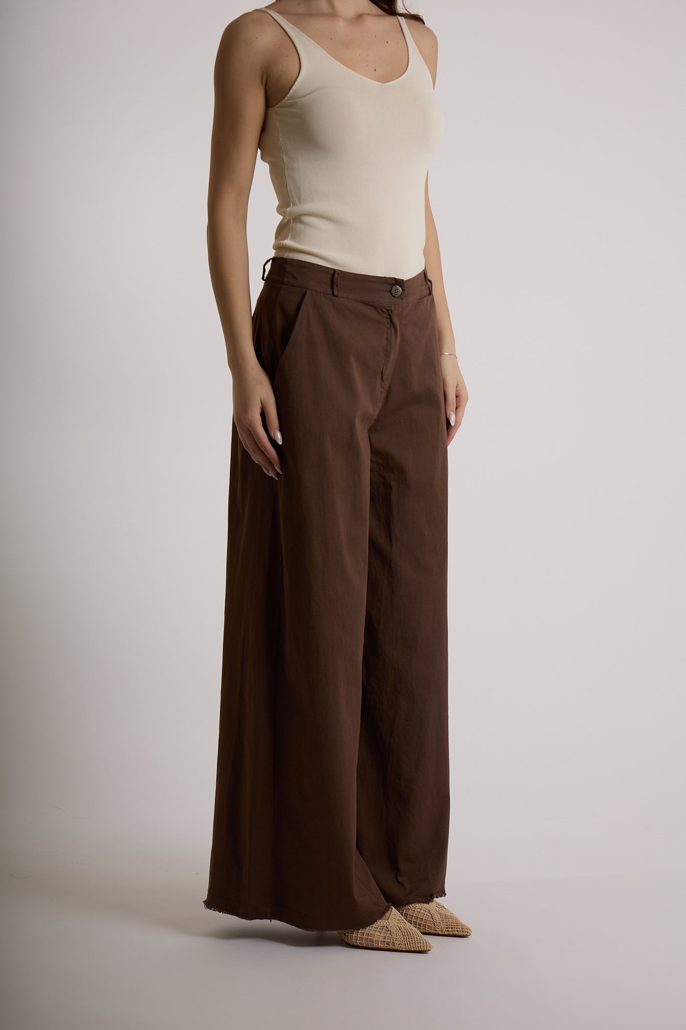 PANTALONE PALAZZO GAMBA AMPIA|Colore:Cioccolato