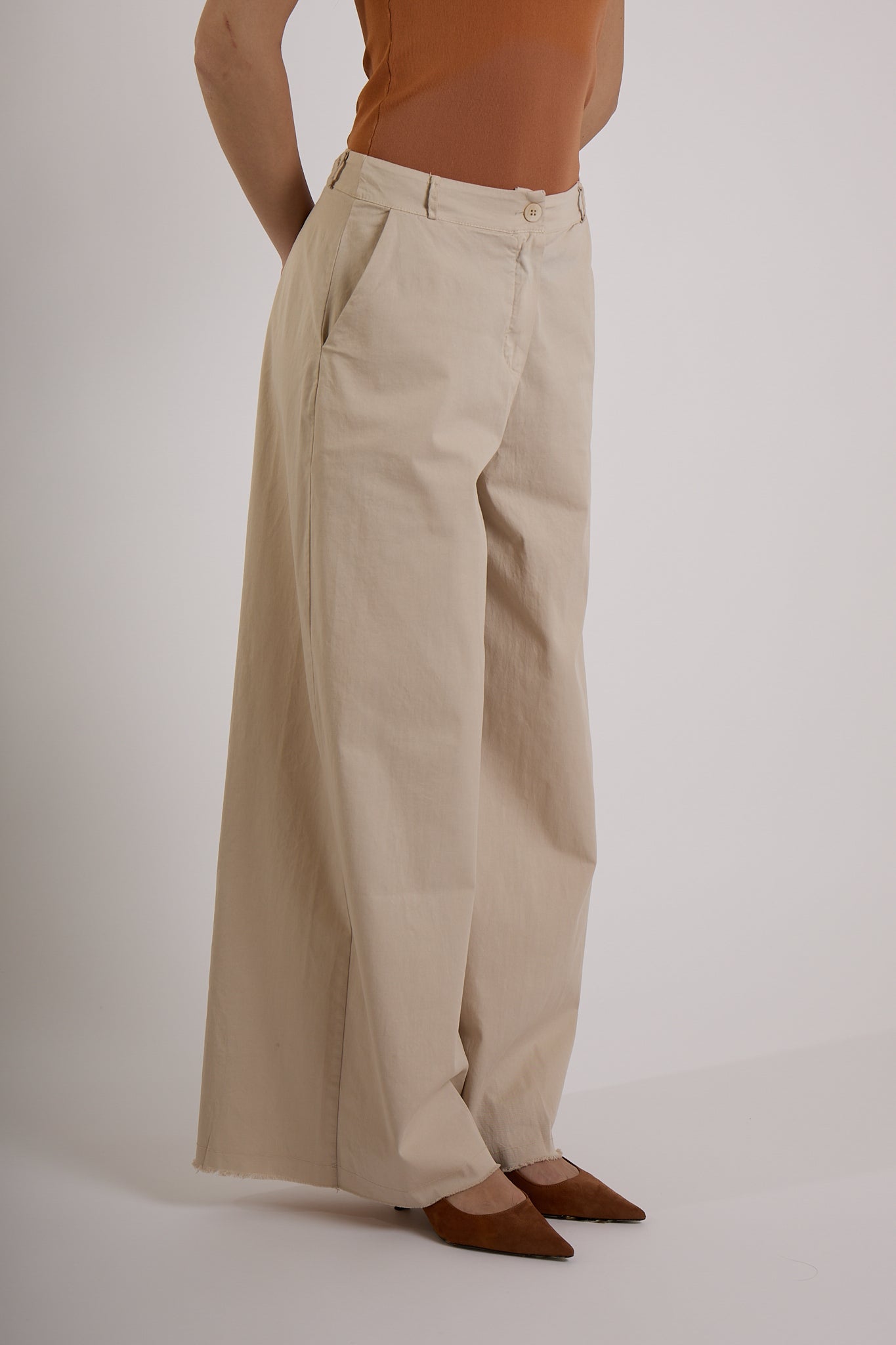 PANTALONE PALAZZO GAMBA AMPIA|Colore:Sabbia