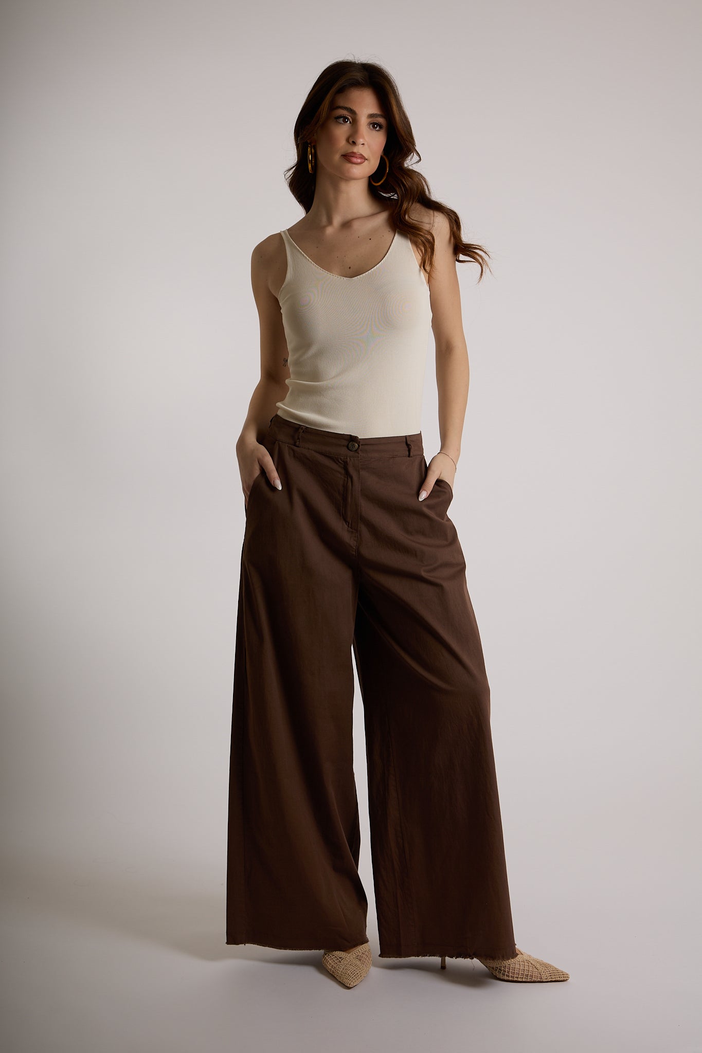 PANTALONE PALAZZO GAMBA AMPIA|Colore:Cioccolato