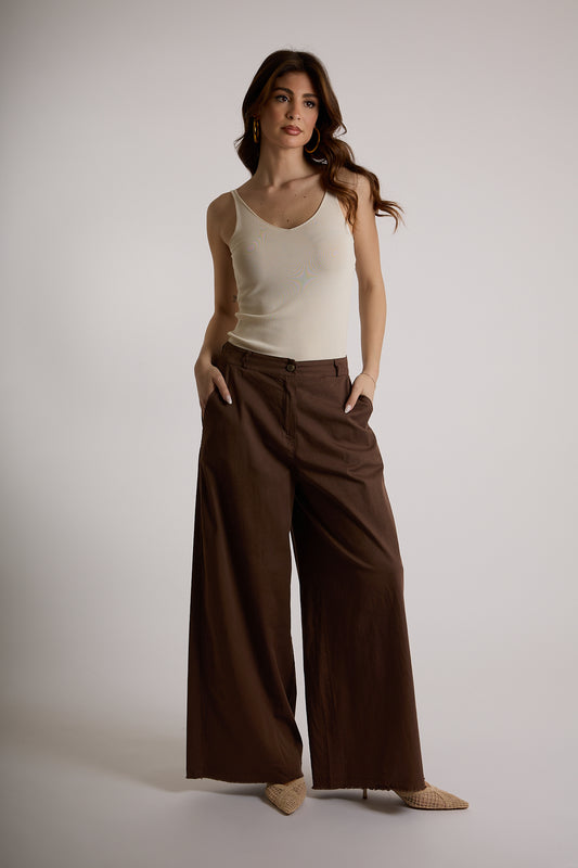 PANTALONE PALAZZO GAMBA AMPIA|Colore:Cioccolato