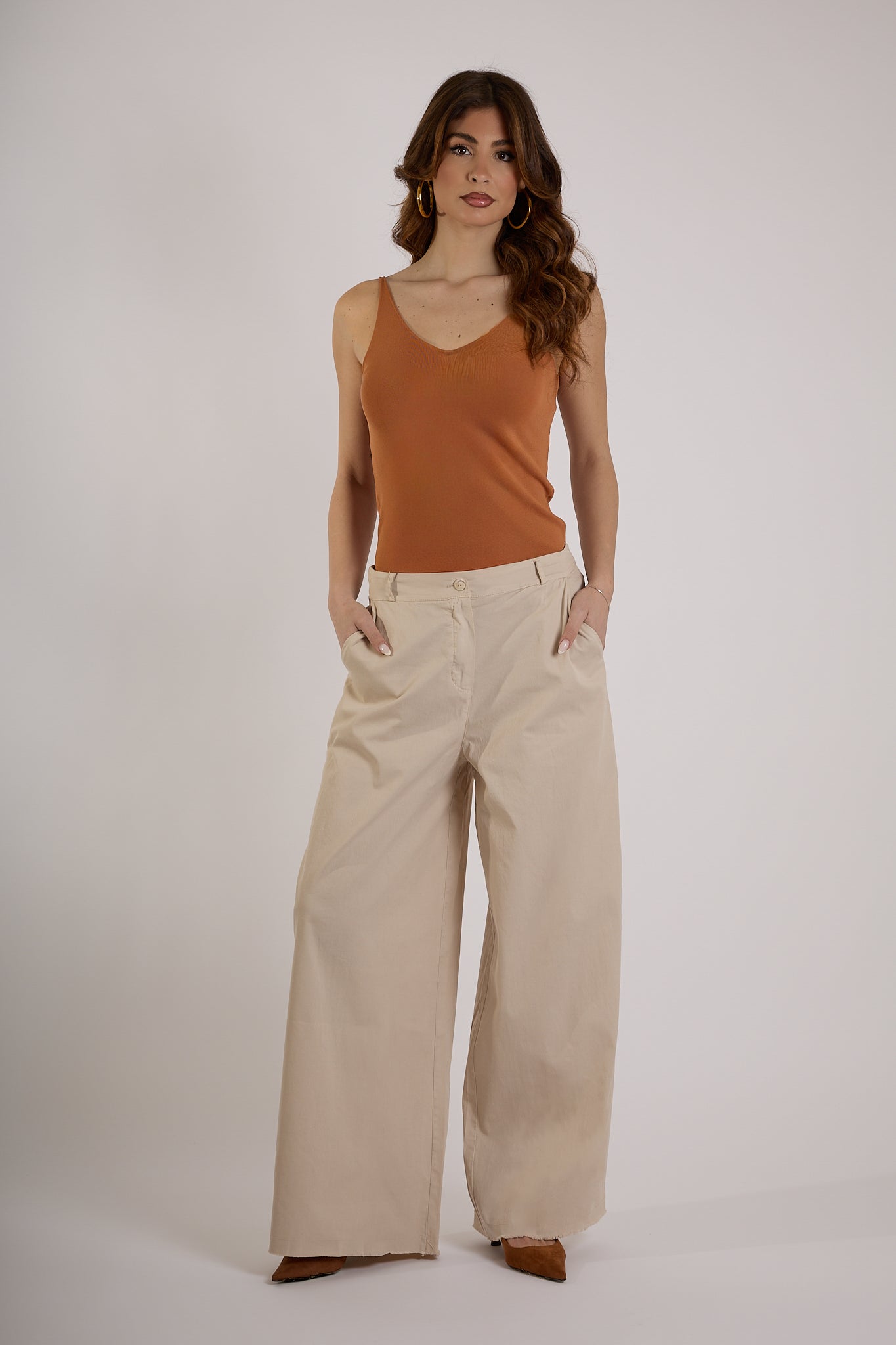 PANTALONE PALAZZO GAMBA AMPIA|Colore:Sabbia