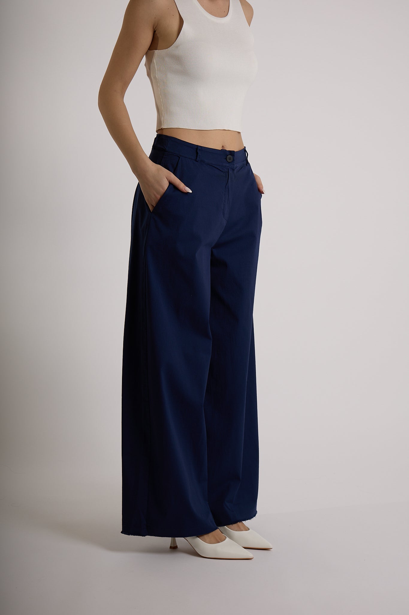 PANTALONE PALAZZO GAMBA AMPIA|Colore:Blu