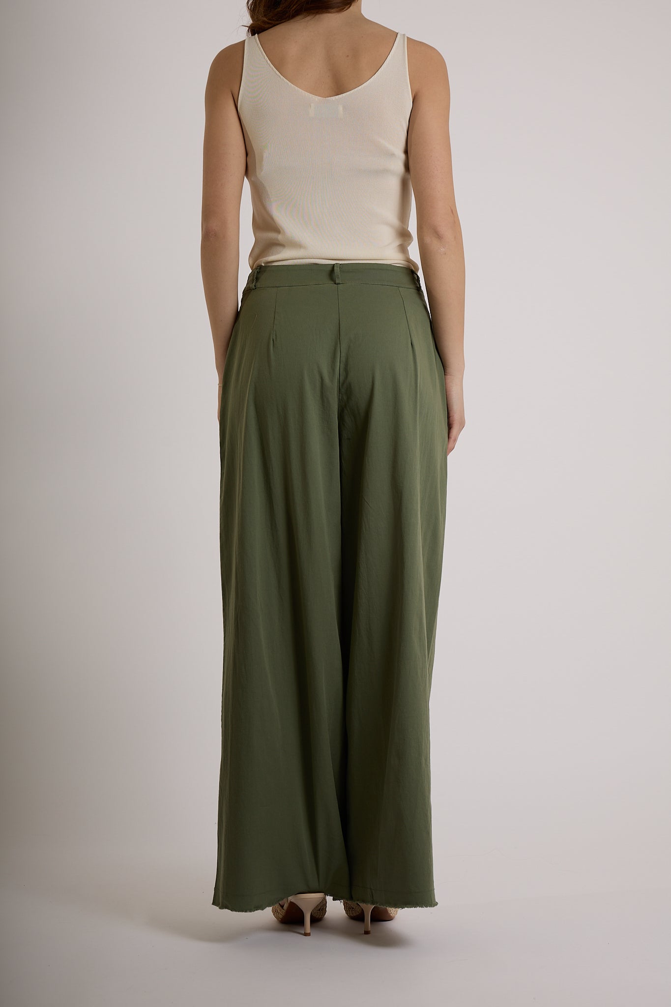 PANTALONE PALAZZO GAMBA AMPIA|Colore:Militare