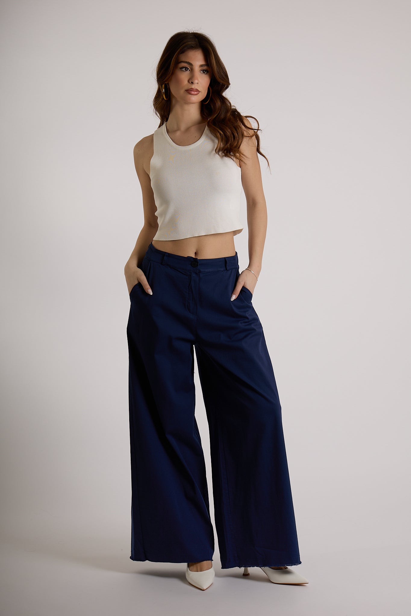PANTALONE PALAZZO GAMBA AMPIA|Colore:Blu