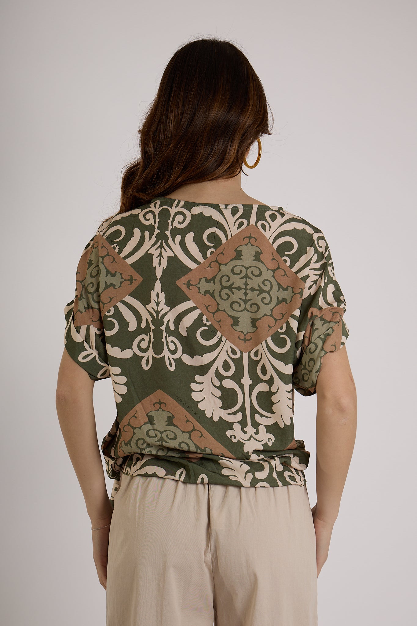 BLUSA CON NODO LATERALE IN FANTASIA|Colore:Militare