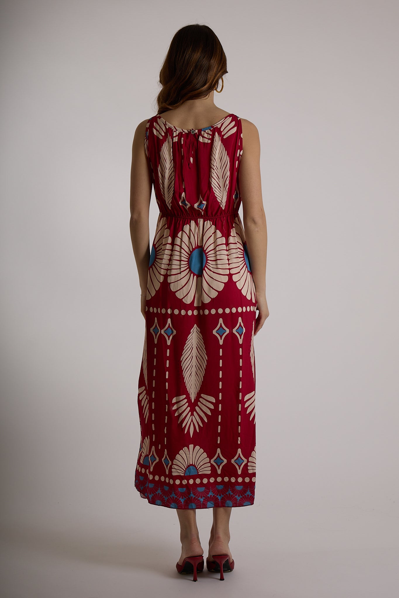 ABITO LUNGO IN FANTASIA|Colore:Rosso india