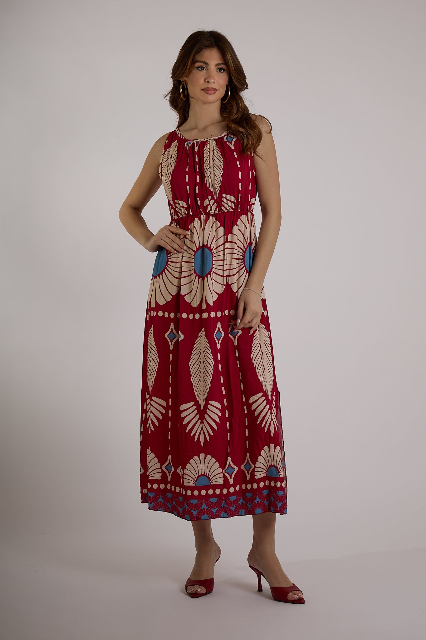 ABITO LUNGO IN FANTASIA|Colore:Rosso india