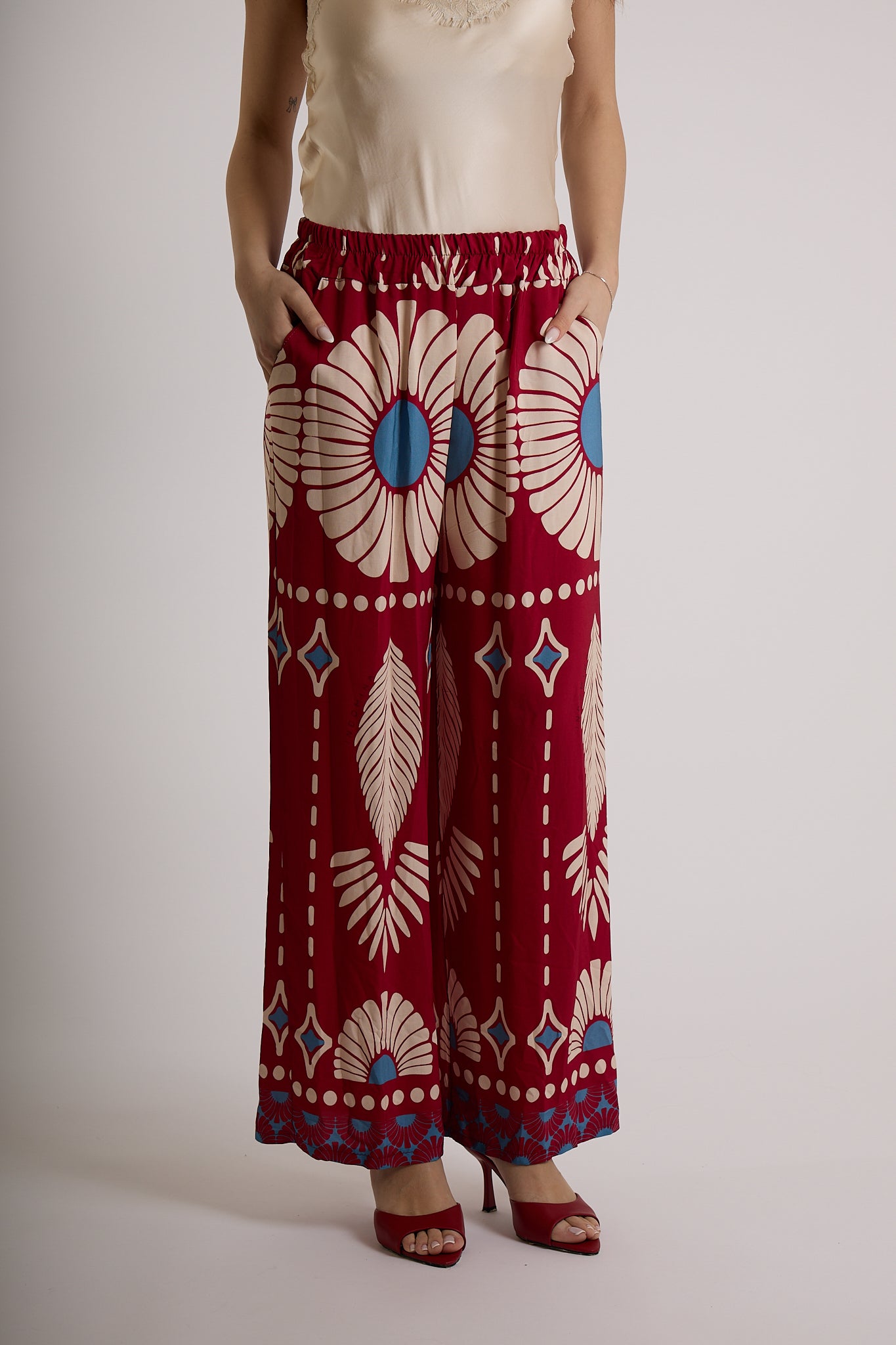 PANTALONE IN FANTASIA|Colore:Rosso india